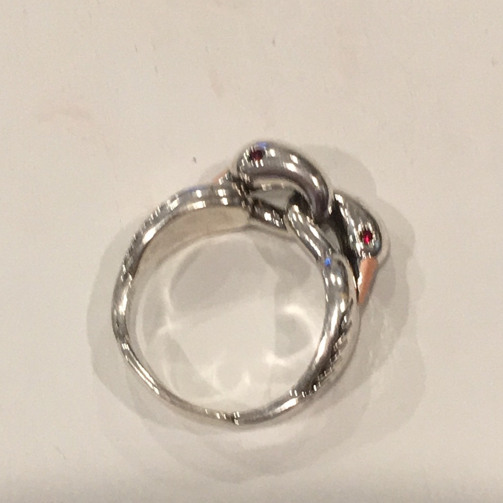 Silver Crane Bird Ring with Red Eyes - Picture 9 of 9